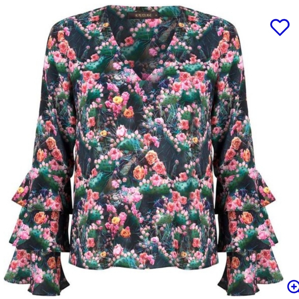 SupertrashNWT Floral Ruffle Sleeve Top Bannalee Cactus Print Size‎ 40